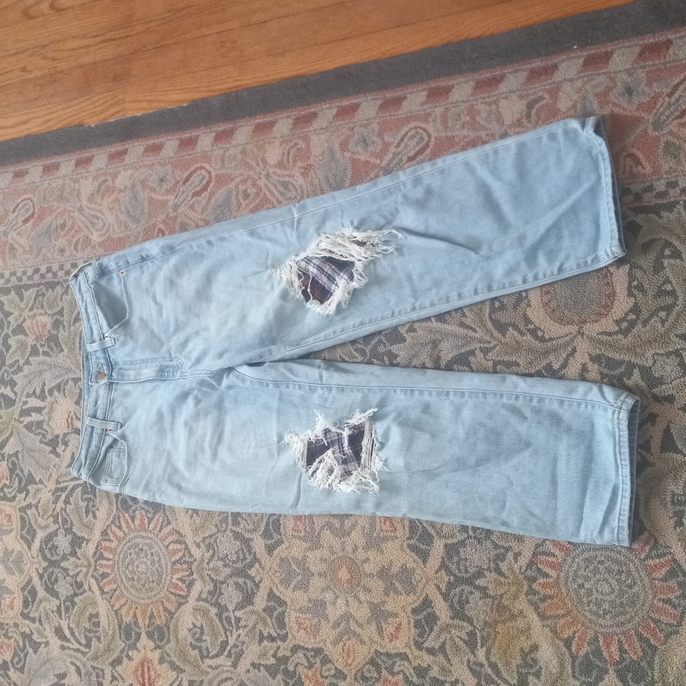 Universal thread plaid patch upcycled jeans